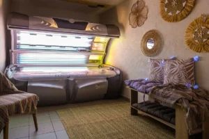 Luxury indoor tanning room with MegaSun tanning equipment at Rise Urban Art Hotel Larnaca